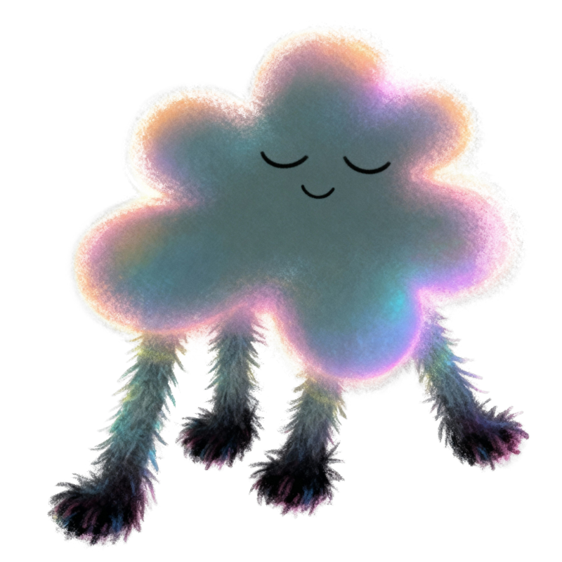 The calm Hairies mascot, a fuzzy wool-inspired figure with soft color around the edges